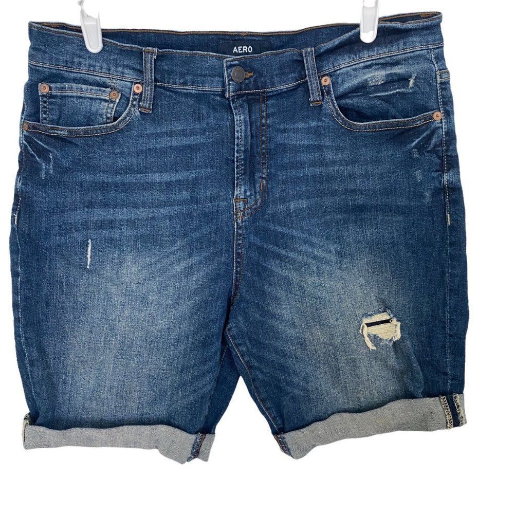 Aero Slim Cuffed Denim Jean Shorts Sz 34